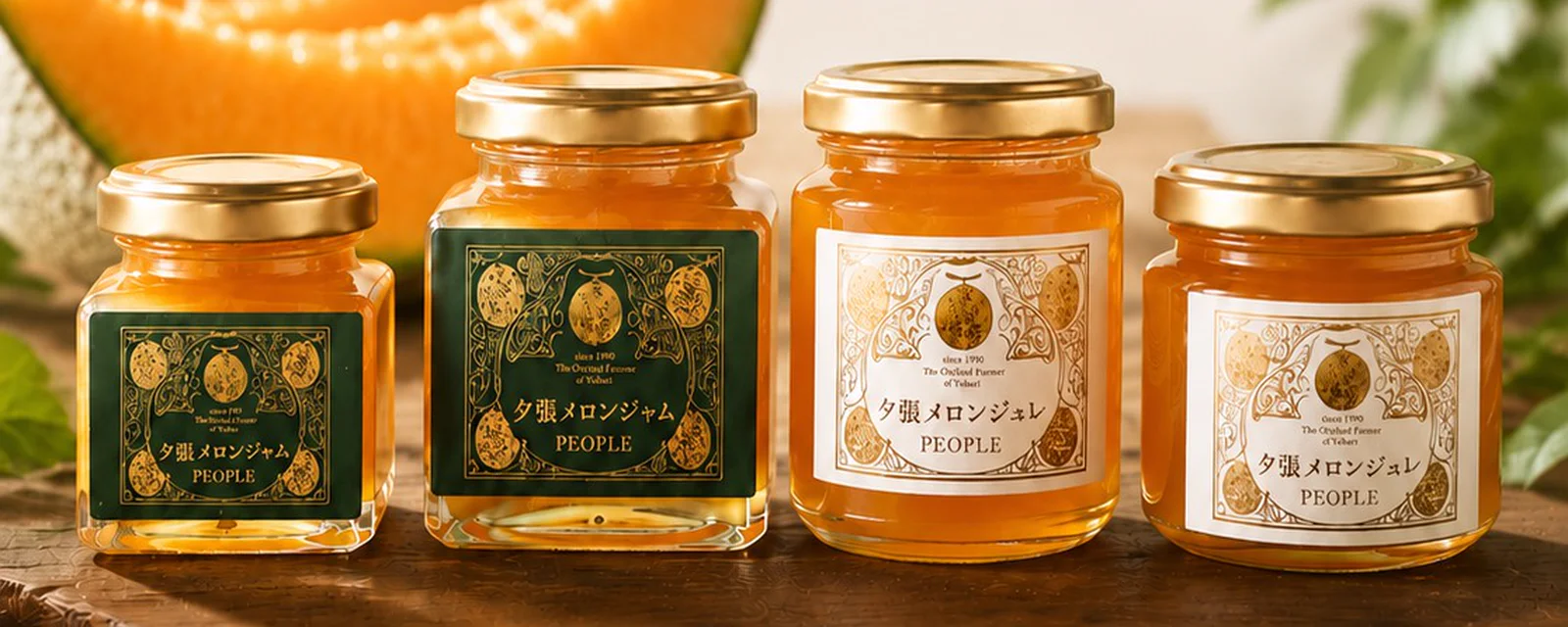 夕張メロンジャムと夕張メロンジュレ、それぞれ150gと50gの4商品